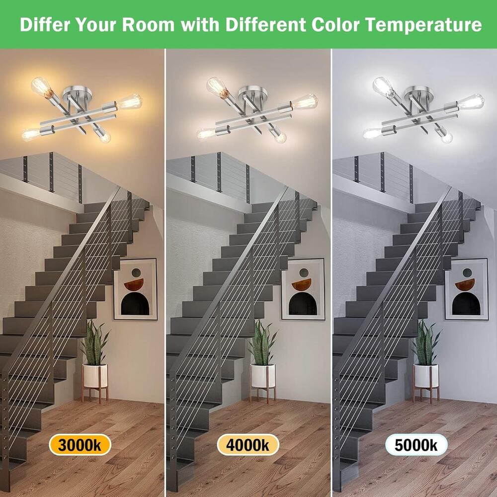 Brushed Nickle Semi Flush Mount Ceiling Lights, 4-Light Modern Industrial - Picture 5 of 7